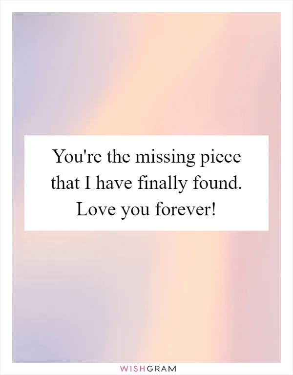 You're the missing piece that I have finally found. Love you forever!