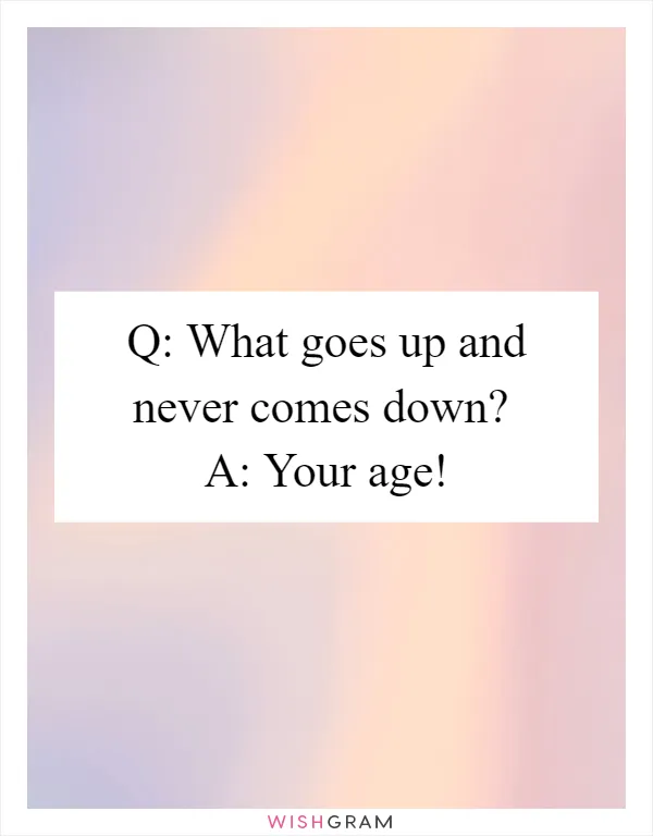 Q: What goes up and never comes down?
A: Your age!