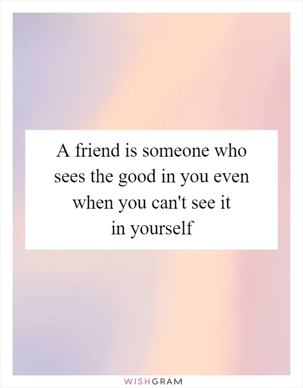 A friend is someone who sees the good in you even when you can't see it in yourself