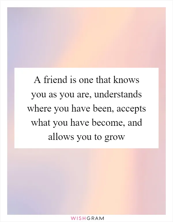 A friend is one that knows you as you are, understands where you have been, accepts what you have become, and allows you to grow