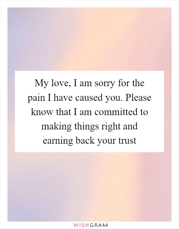 My love, I am sorry for the pain I have caused you. Please know that I am committed to making things right and earning back your trust