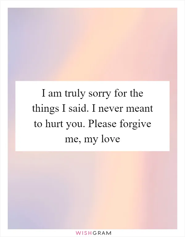 I am truly sorry for the things I said. I never meant to hurt you. Please forgive me, my love