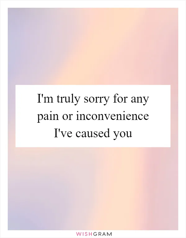 I'm truly sorry for any pain or inconvenience I've caused you