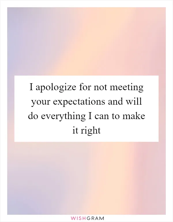 I apologize for not meeting your expectations and will do everything I can to make it right