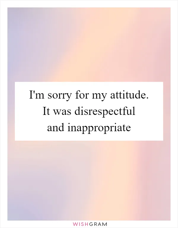 I'm sorry for my attitude. It was disrespectful and inappropriate