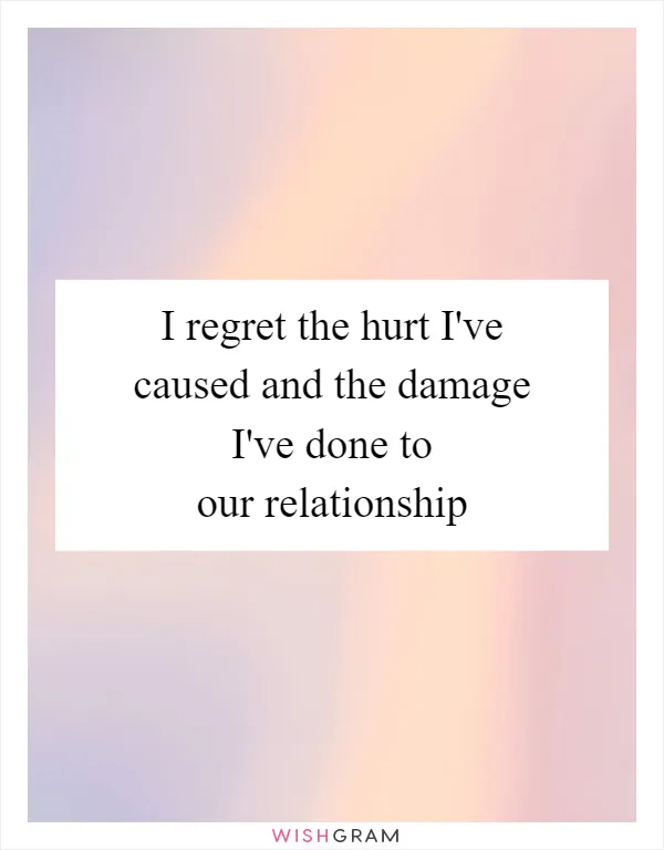 I regret the hurt I've caused and the damage I've done to our relationship