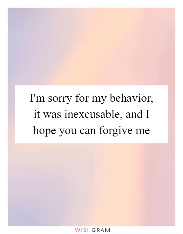 I'm sorry for my behavior, it was inexcusable, and I hope you can forgive me