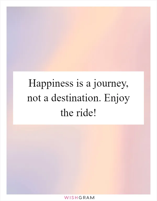 Happiness is a journey, not a destination. Enjoy the ride!