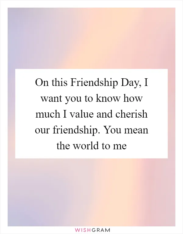 On this Friendship Day, I want you to know how much I value and cherish our friendship. You mean the world to me