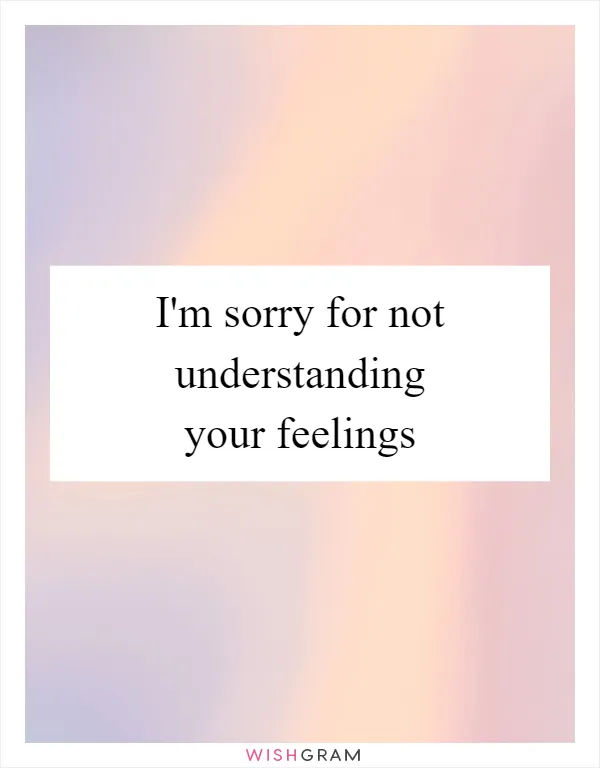 I'm sorry for not understanding your feelings