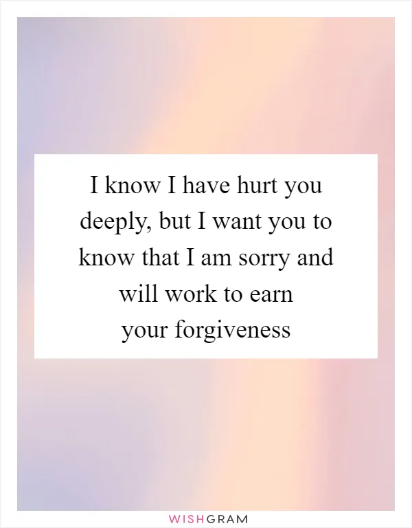 I know I have hurt you deeply, but I want you to know that I am sorry and will work to earn your forgiveness
