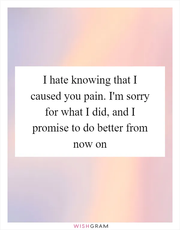 I hate knowing that I caused you pain. I'm sorry for what I did, and I promise to do better from now on