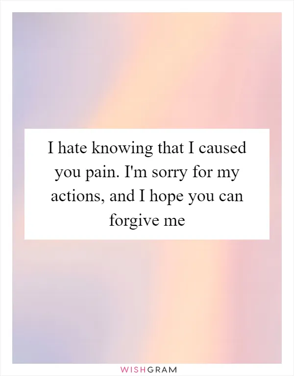 I hate knowing that I caused you pain. I'm sorry for my actions, and I hope you can forgive me