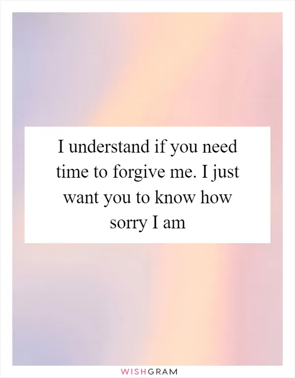 I understand if you need time to forgive me. I just want you to know how sorry I am