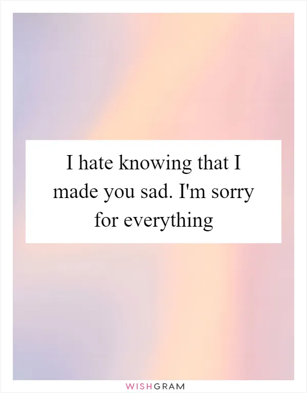 I hate knowing that I made you sad. I'm sorry for everything
