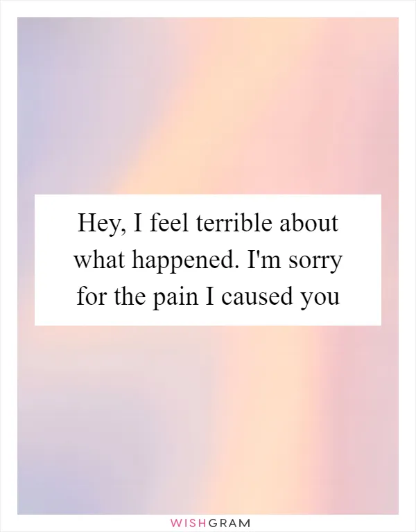 Hey, I feel terrible about what happened. I'm sorry for the pain I caused you