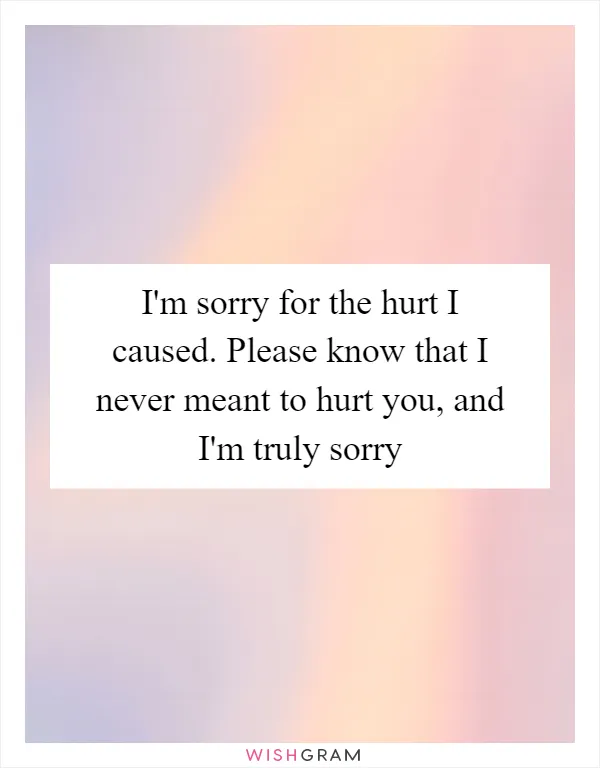 I'm sorry for the hurt I caused. Please know that I never meant to hurt you, and I'm truly sorry