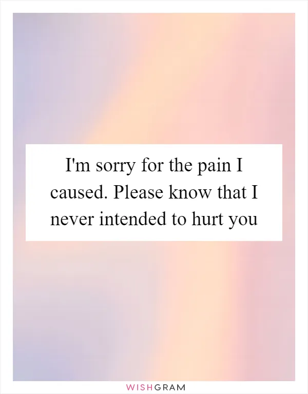 I'm sorry for the pain I caused. Please know that I never intended to hurt you