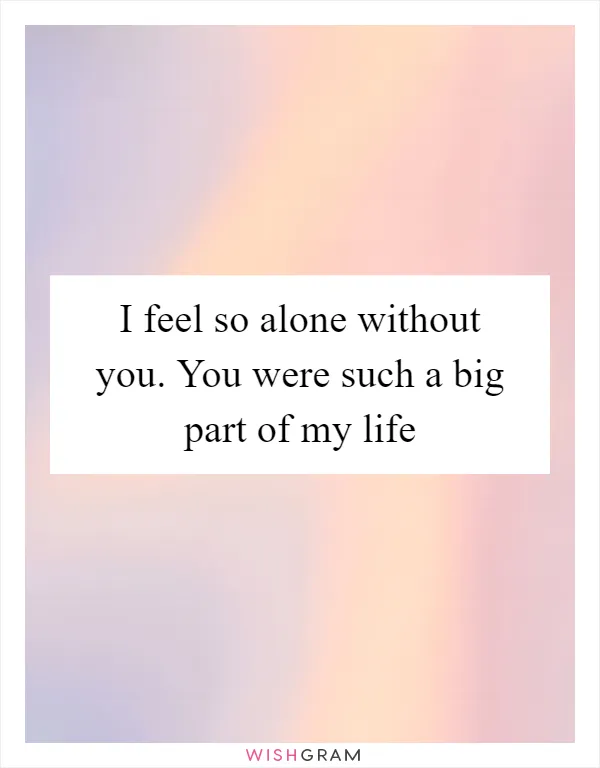 I feel so alone without you. You were such a big part of my life