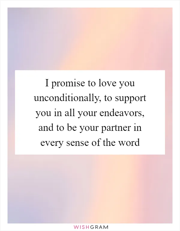 I promise to love you unconditionally, to support you in all your endeavors, and to be your partner in every sense of the word