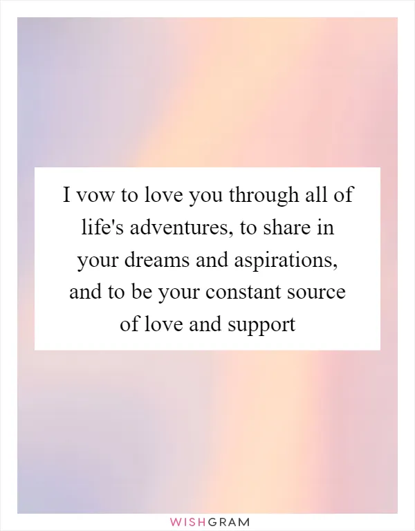 I vow to love you through all of life's adventures, to share in your dreams and aspirations, and to be your constant source of love and support