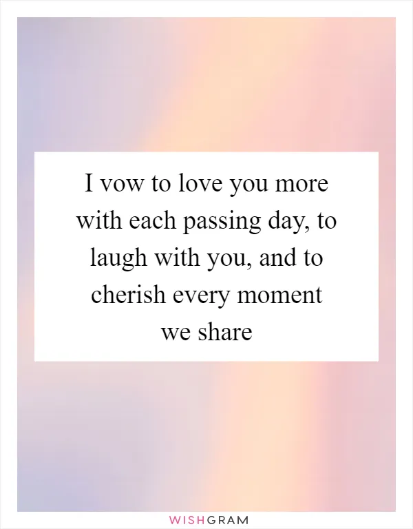 I vow to love you more with each passing day, to laugh with you, and to cherish every moment we share