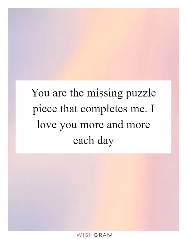 You are the missing puzzle piece that completes me. I love you more and more each day
