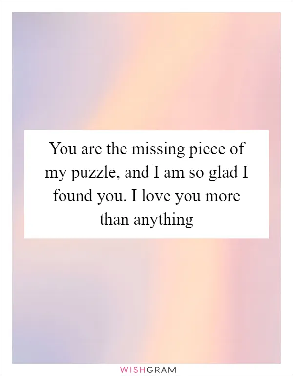 You are the missing piece of my puzzle, and I am so glad I found you. I love you more than anything