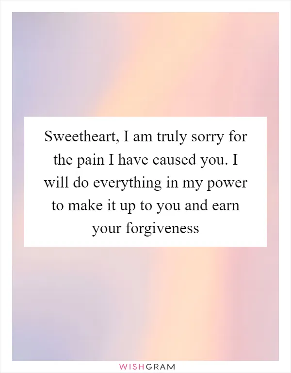 Sweetheart, I am truly sorry for the pain I have caused you. I will do everything in my power to make it up to you and earn your forgiveness
