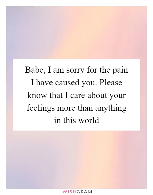 Babe, I am sorry for the pain I have caused you. Please know that I care about your feelings more than anything in this world