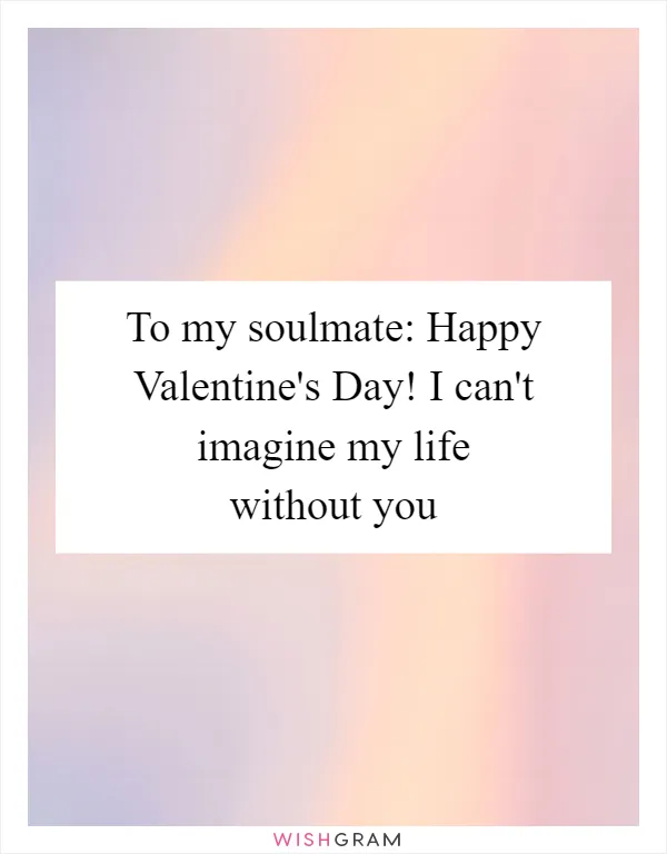 To my soulmate: Happy Valentine's Day! I can't imagine my life without you