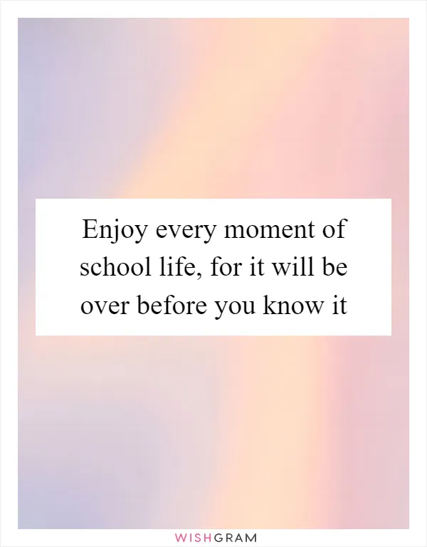 Enjoy every moment of school life, for it will be over before you know it