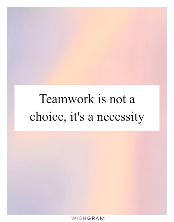 Teamwork is not a choice, it's a necessity
