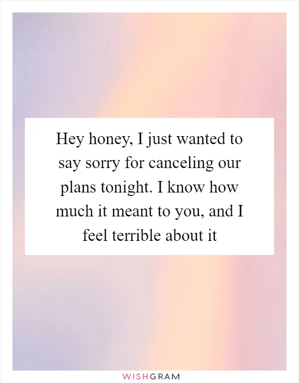 Hey honey, I just wanted to say sorry for canceling our plans tonight. I know how much it meant to you, and I feel terrible about it