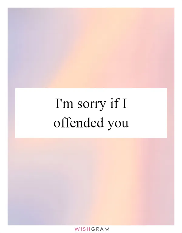 I'm sorry if I offended you