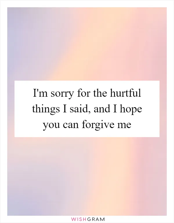 I'm sorry for the hurtful things I said, and I hope you can forgive me