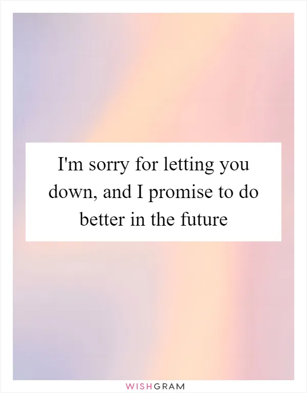 I'm sorry for letting you down, and I promise to do better in the future