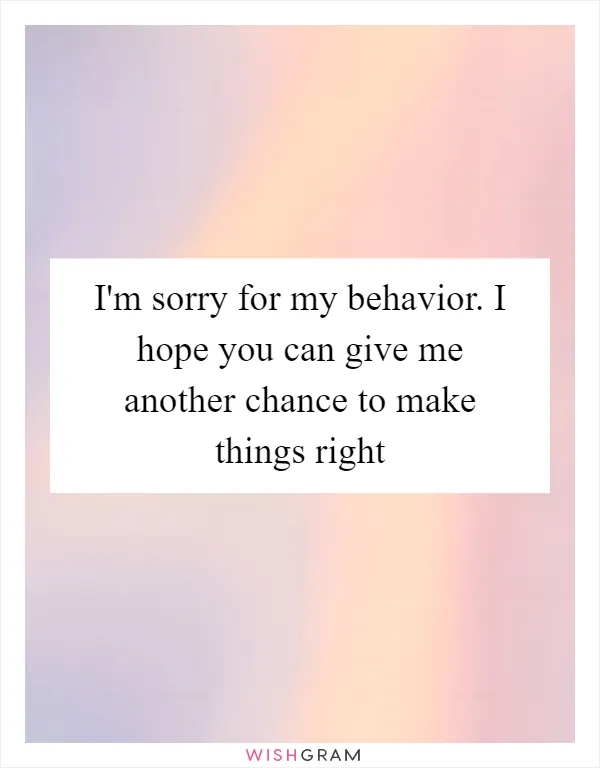 I'm sorry for my behavior. I hope you can give me another chance to make things right