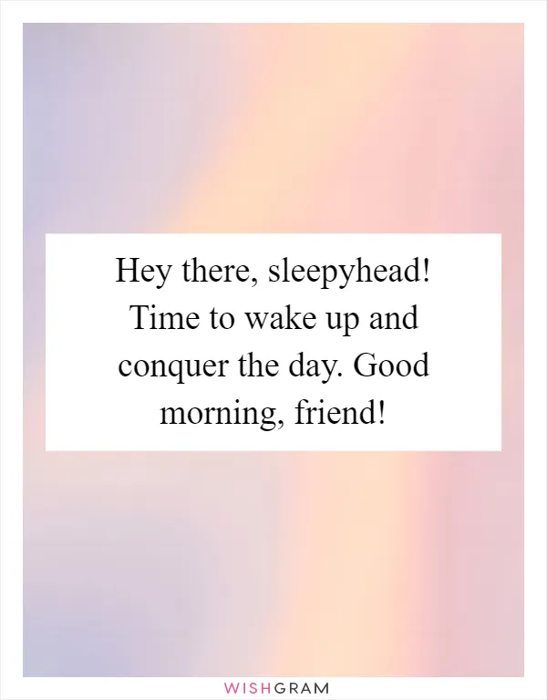 Hey there, sleepyhead! Time to wake up and conquer the day. Good morning, friend!