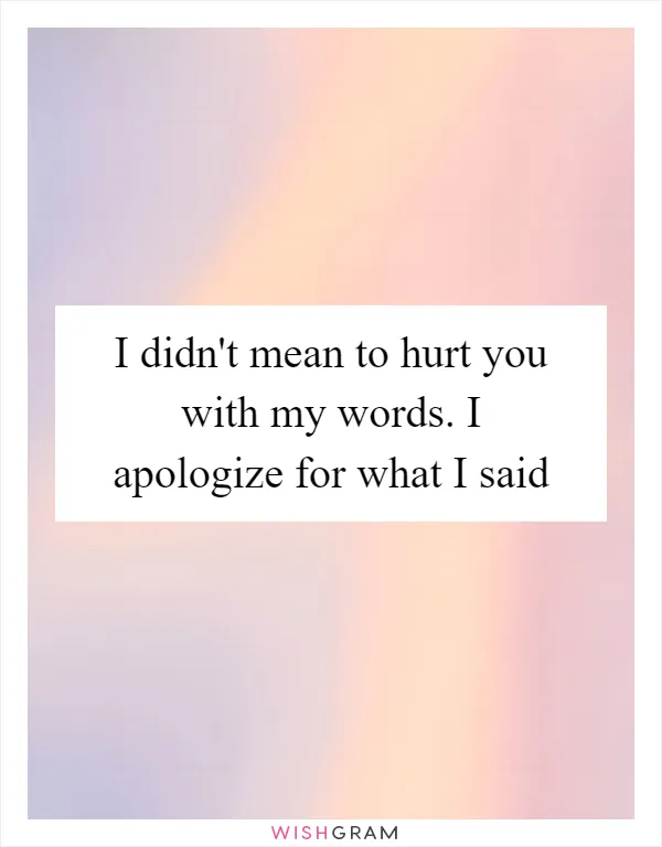 I didn't mean to hurt you with my words. I apologize for what I said