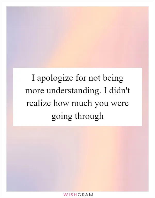I apologize for not being more understanding. I didn't realize how much you were going through
