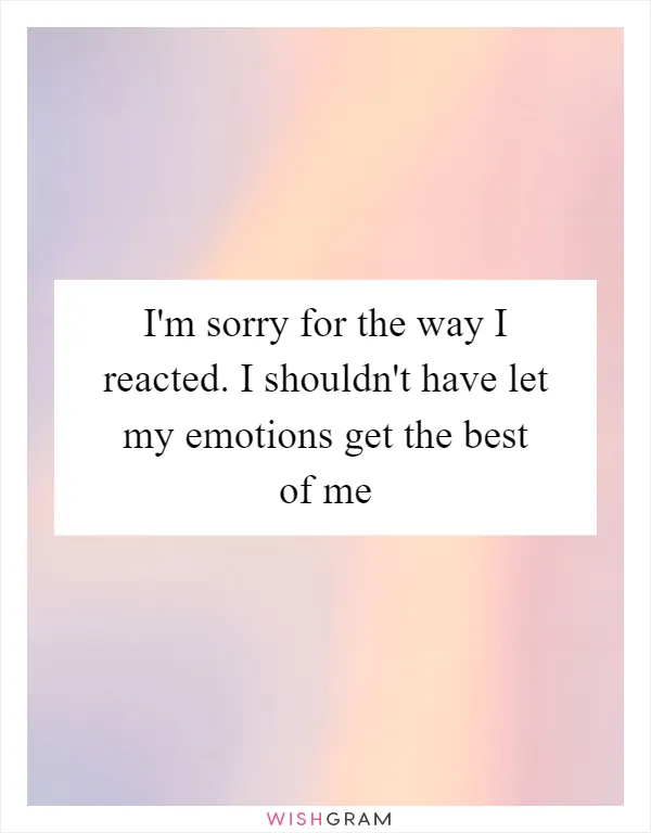 I'm sorry for the way I reacted. I shouldn't have let my emotions get the best of me