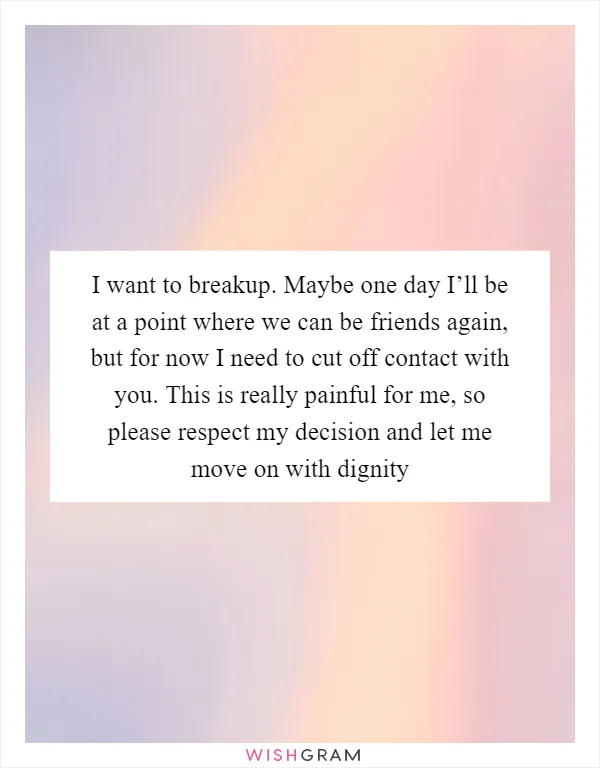 I want to breakup. Maybe one day I’ll be at a point where we can be friends again, but for now I need to cut off contact with you. This is really painful for me, so please respect my decision and let me move on with dignity