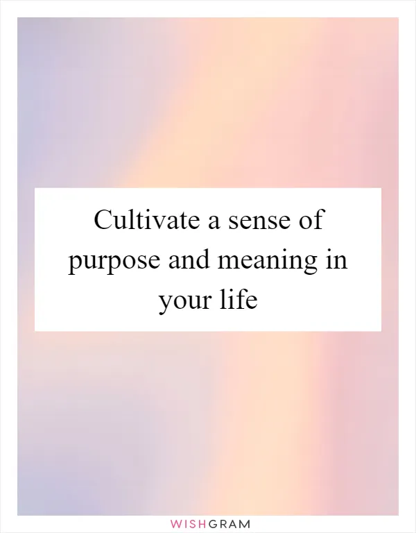 Cultivate a sense of purpose and meaning in your life