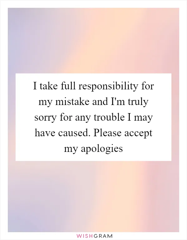 I take full responsibility for my mistake and I'm truly sorry for any trouble I may have caused. Please accept my apologies