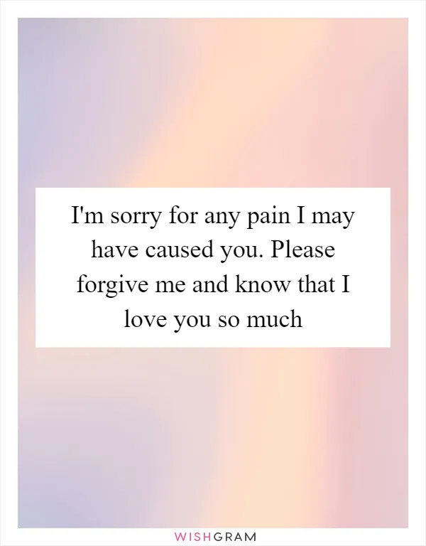 I'm sorry for any pain I may have caused you. Please forgive me and know that I love you so much
