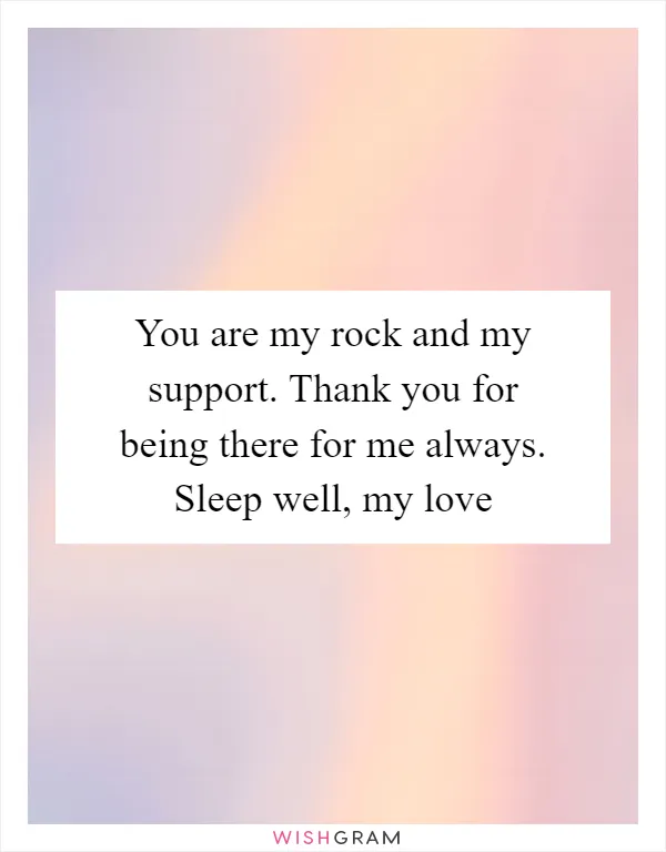 You are my rock and my support. Thank you for being there for me always. Sleep well, my love