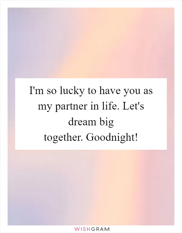 I'm so lucky to have you as my partner in life. Let's dream big together. Goodnight!