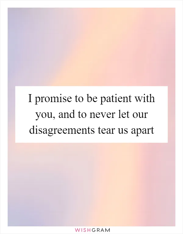 I promise to be patient with you, and to never let our disagreements tear us apart