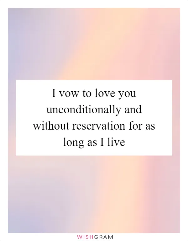 I vow to love you unconditionally and without reservation for as long as I live